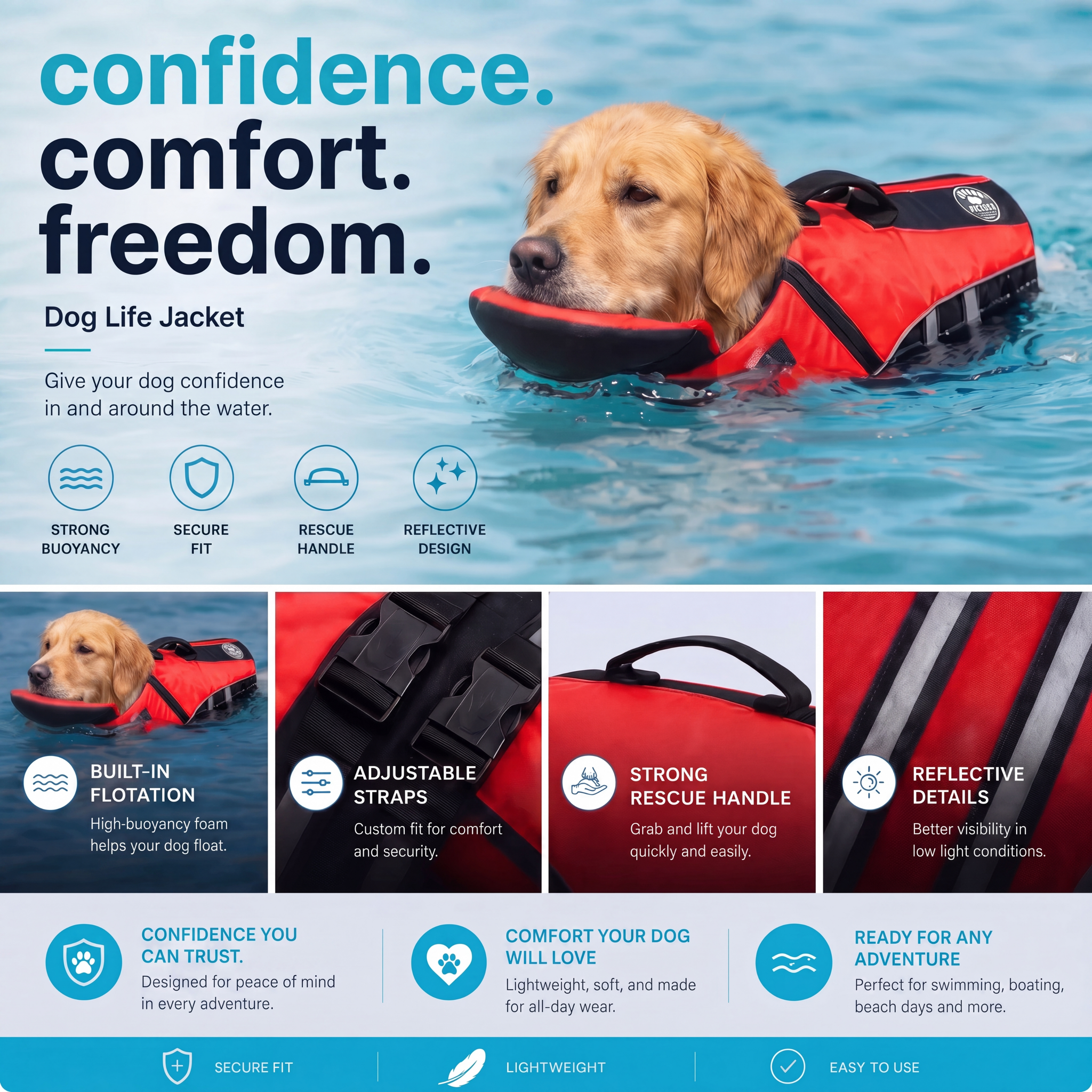 floaty - dog life jacket with chinlift™ head rest